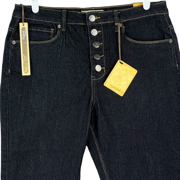 NEW‎ Hybrid Women's Denim Jeans Size 13 Skinny Stretch Buttons Mid Rise Black - Picture 3 of 11